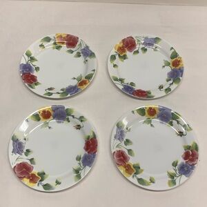 Corelle By Corning Summer Blush Salad Plates 7 1/4" Pansies Flowers Set of 4